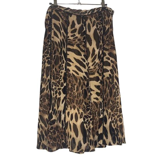 Coldwater Creek Lined Leopard Animal Print Midi Skirt Women's Size Medium - Picture 2 of 6